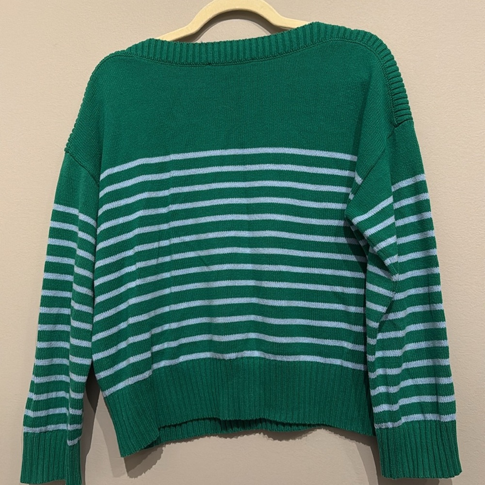 LOFT Green and Light Blue Striped Women's Sweater - Picture 2 of 4